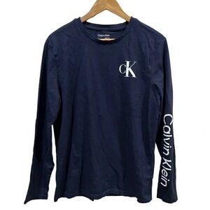 Calvin Klein CK Long Sleeve Tee Mens M Navy Logo Shirt Streetwear